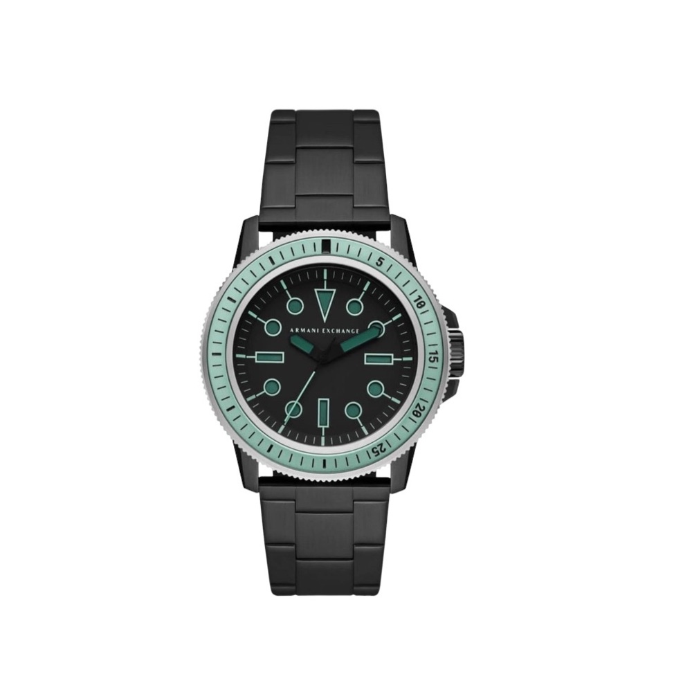 Armani Exchange Three-Hand Black Stainless Steel Watch (Leonardo)